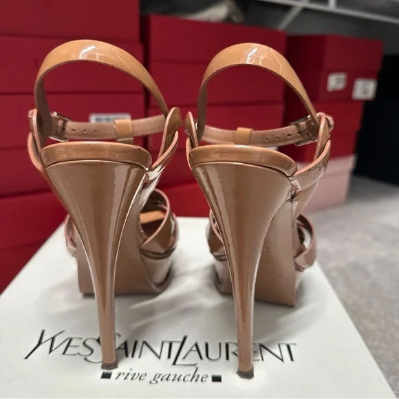 YSL Yves Saint Laurent Tribute Patent T-Strap Platform Sandal Size 35.5 (EU) - Picture 5 of 16